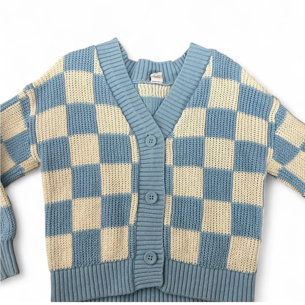 Old Navy Blue and Cream Checkered Sweater